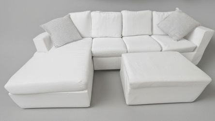 L Sectional Sofa - Ivory Chenille Couch