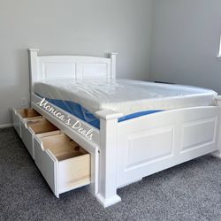 Full Solid Wood Bed With 3 Drawers And Memory Foam Mattress $660