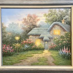 Vintage Original ‘Spring Cottage’ Oil Painting • Signed C. JAFFEY, 25”x 29”