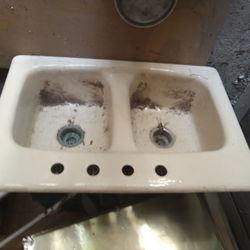 Antique Double Basin Cast Iron Kitchen Sink