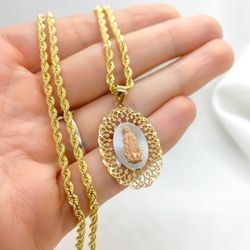 14k Gold Guadalupe Pendant/Chain