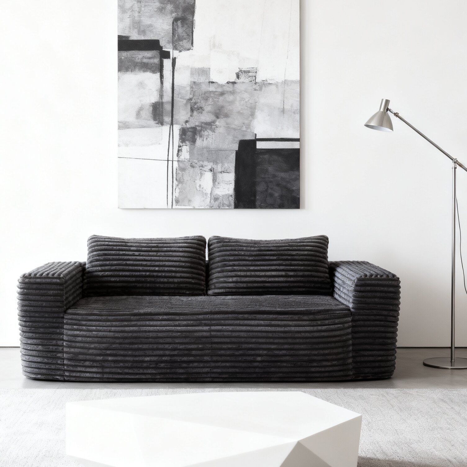 Sofa in a Box Memory Foam 2-Seater Corduroy Couch Memory Foam Couch No Installation & Easy to Transport,Floor Sofa Lounge for Living Room Bedroom Loun