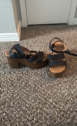  Black Nubuck Platform Sandals Wood Heels 