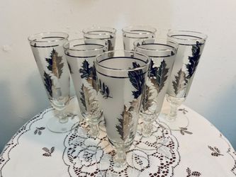 Vintage Libbey Silver Leaf Mid Century  Wine Glasses