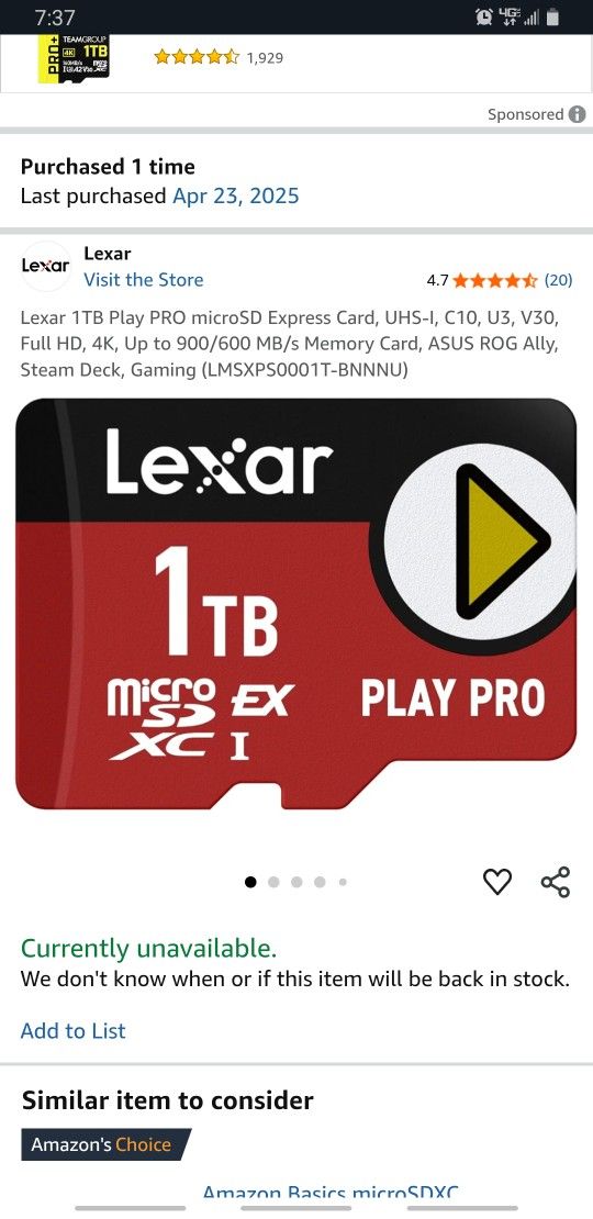 Nintendo Switch 2 1tb Express Card Lexar