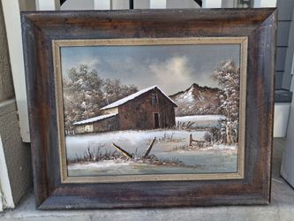 🔥 VINTAGE COZY AMERICANA! Original Gary Norton Oil Painting 🪵 Rustic Wood Frame