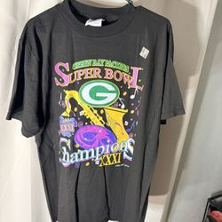 Vintage Green Bay Super Bowl NFL Mardi Gras Large Shirt New Old Stock 