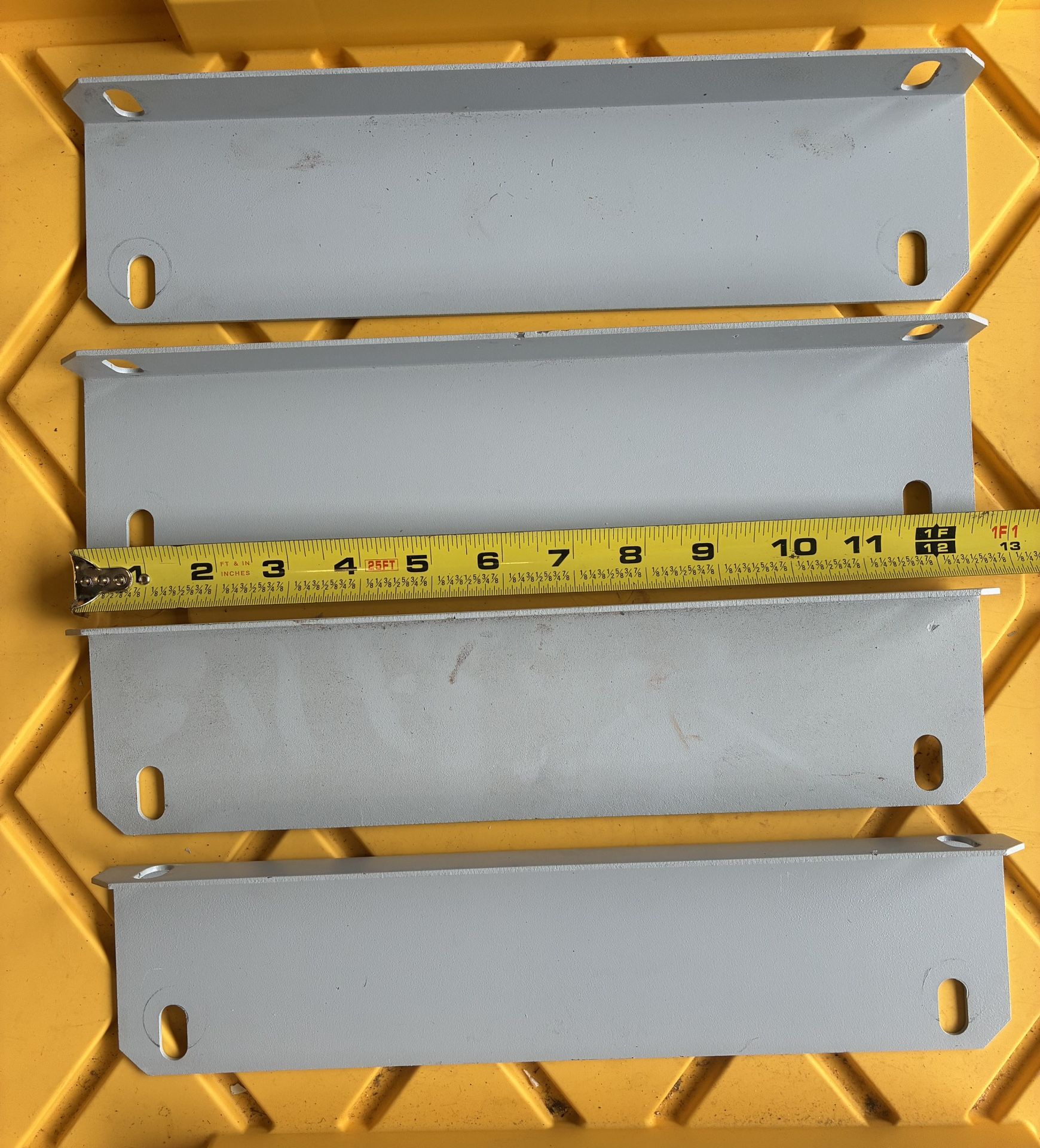 Used/Like New (4) L-Shaped Angle Iron / 12.5” Long X 2 7/8” X 1 1/8” / Thickness Is 1/16”