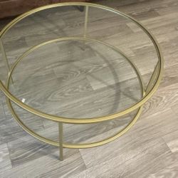 Henn & Hart 36” Round Glass Coffee Table – Brass Frame, Modern & Chic!