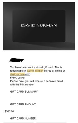 David Yurman Gift Card $500 Value