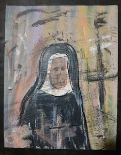 Nun Abstract Painting Acrylic on Canvas 14" x 11" *40.00 Firm*  Home Decor Artwork