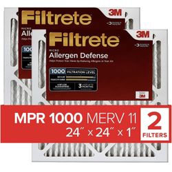 Filtrete 24x24x1, AC Furnace Air Filter, MPR 1000, Micro Allergen Defense, 2-Pack (exact dimensions 23.81 x 23.81 x 0.81)
