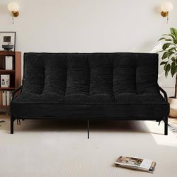 8 Inch Futon Mattress Full Size, Futon Floor Sofa Bed Foldable with Soft Corduroy Fabric - High Resilience Foam Filling - 2 Storage Straps for Home, G