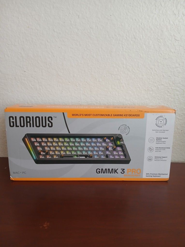 Glorious Gaming GMMK 3 PRO Barebones Keyboard Kit w/Knob, Custom Modular 65% Compact Size, Black
