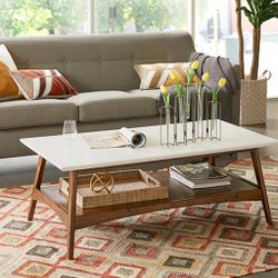 Coffee Table with Open Shelf & White Top by Madison Park