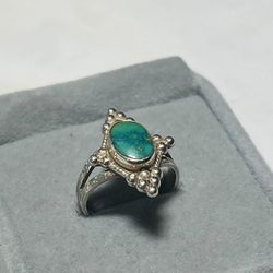 Vintage Navajo Turquoise Silver Ring - Size 5.5