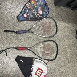 2 racquetball racketsr and balls