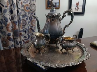 Wallace Baroque Silver Plated Tea Set with Tray