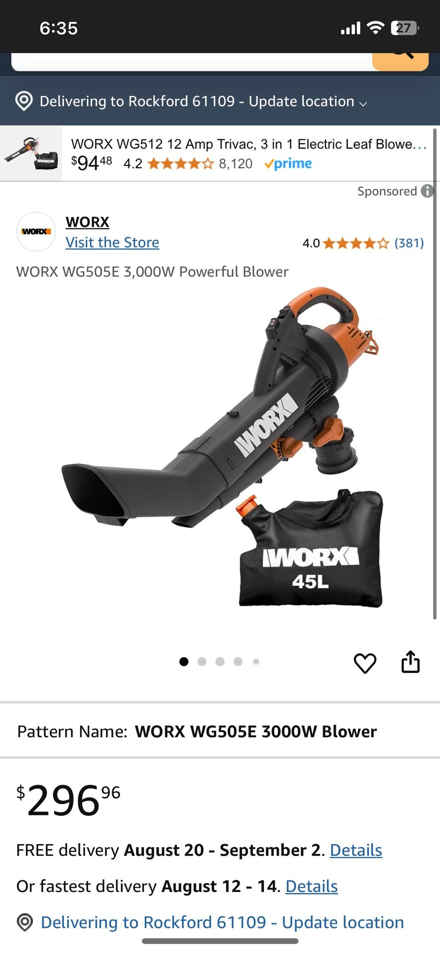 WORX TriVac 3-in-1 Electric Leaf Blower/Mulcher/Vacuum