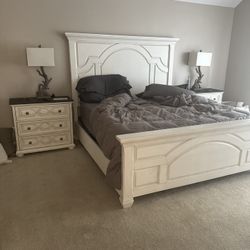 Bedroom Set , King Bed Frame Headboard, Dresser , 2 Night Stands And A Foot Chest 