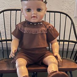 Antique Doll Dressed In Modern American Indian Outfit 