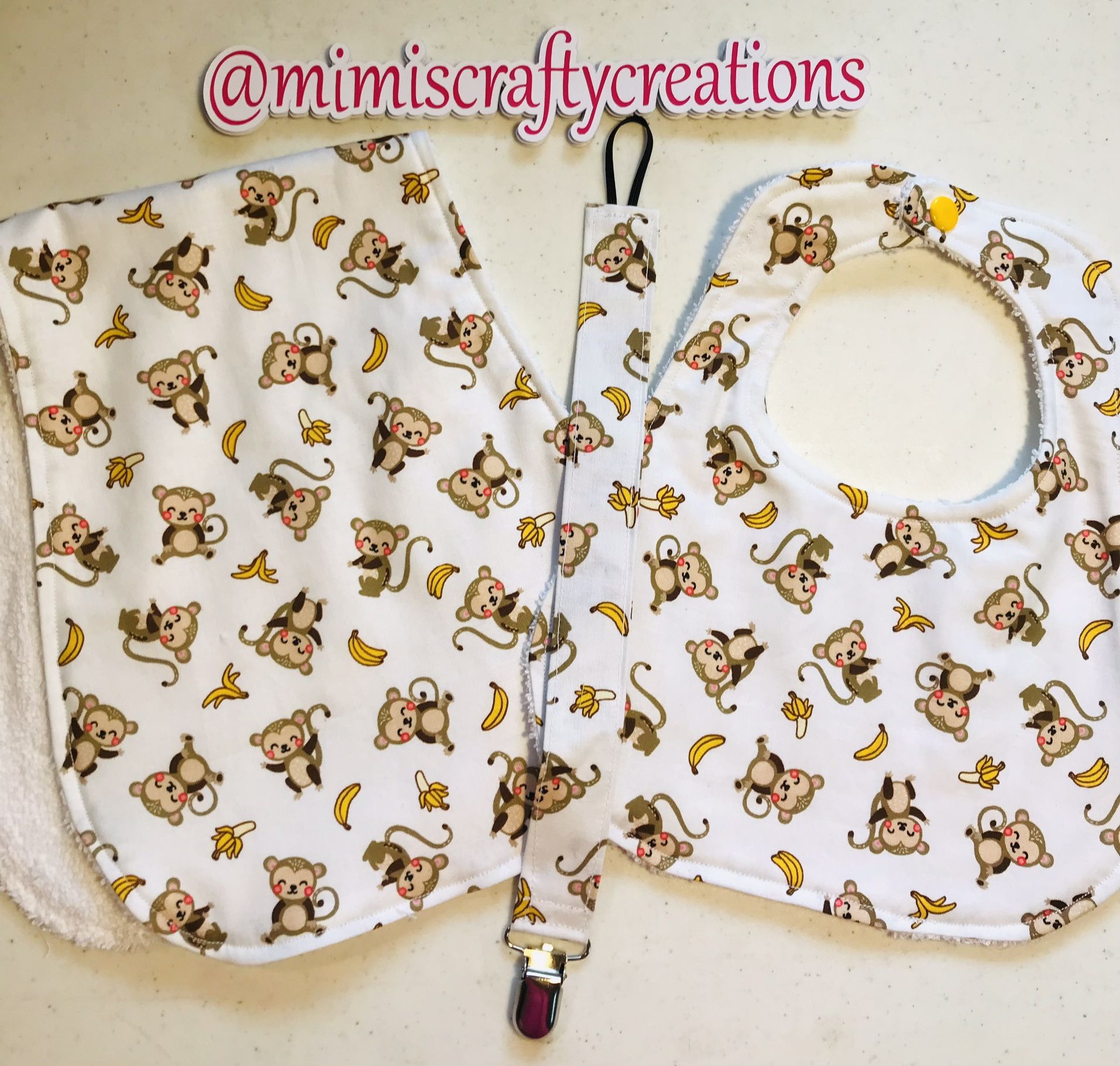 Monkeys & Bananas Bib, Burping Pad & Pacifier Clip Set
