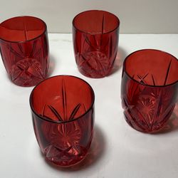 Set of 4 Ruby Solid Red Drinking Glasses Tumblers Heavyweight Clear Bottom