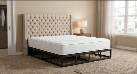 King Size Tufted Upholstered Wingback headband with Bed Frame