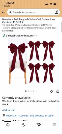 4 Christmas Burgundy 29.5” long Chair Bows