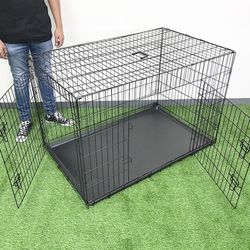 (Brand New) $65 Folding 48” Dog Cage 2-Door Pet Crate Kennel w/ Tray 48”x29”x32” 