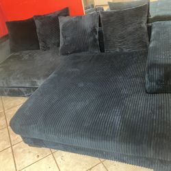 Dark blue corduroy sectional couch $100