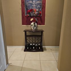 Wood Wine Rack With Flower Vase And Wall Decor