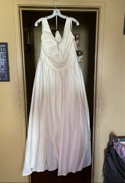 David’s Bridal White Satin A-Line Wedding Gown