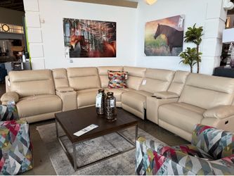 Sectional Genuine, Leather With Four Recliner Sofa