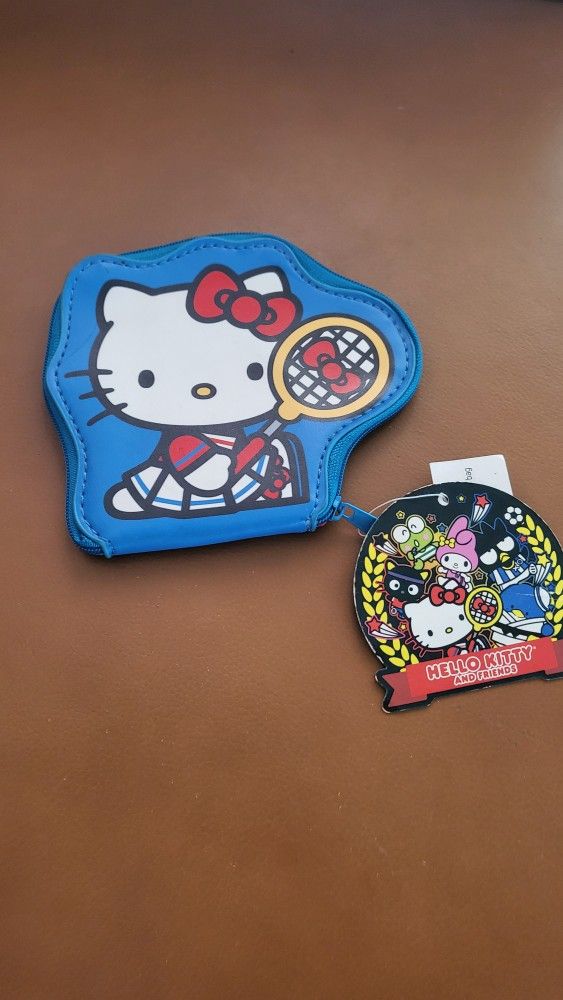 KittySanrio Hello Kitty w Tennis Racket Faux Leather Zip Pouch Make Up Bag Case