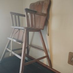 Vintage Wooden Kids High Chair 