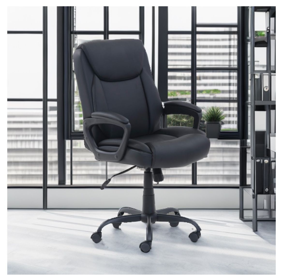 Amazon Basics Classic Puresoft PU-Padded Mid-Back Office Computer Desk Chair with Armrest - Black