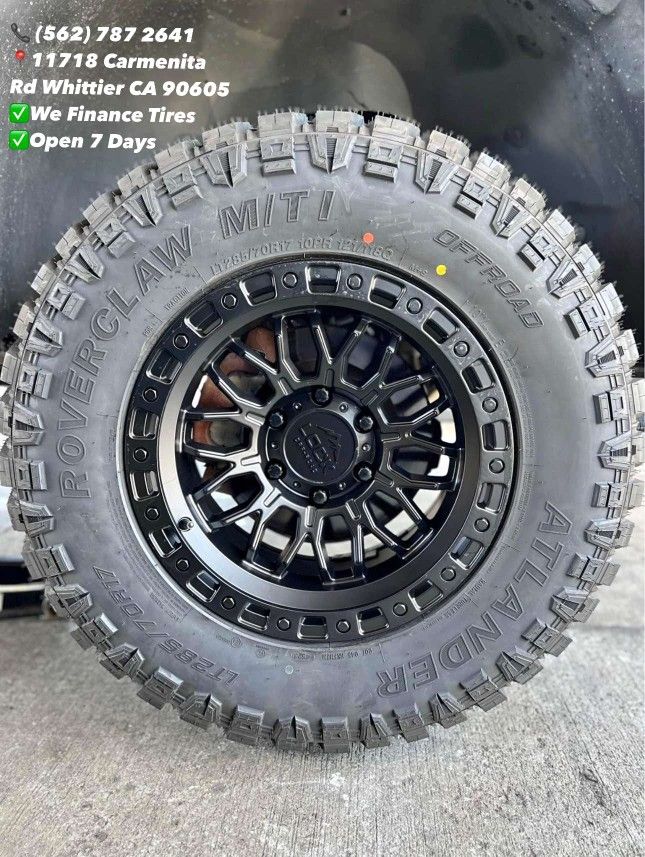 Lock Off-Road Combat Wheel 17x9 6x139.7 1mm Matte Black w/ Matte Black Ring And 285/70/17 Mud Terrain New Tires