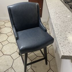 Set Of 2 Blue Faux Leather Counter Height Stools