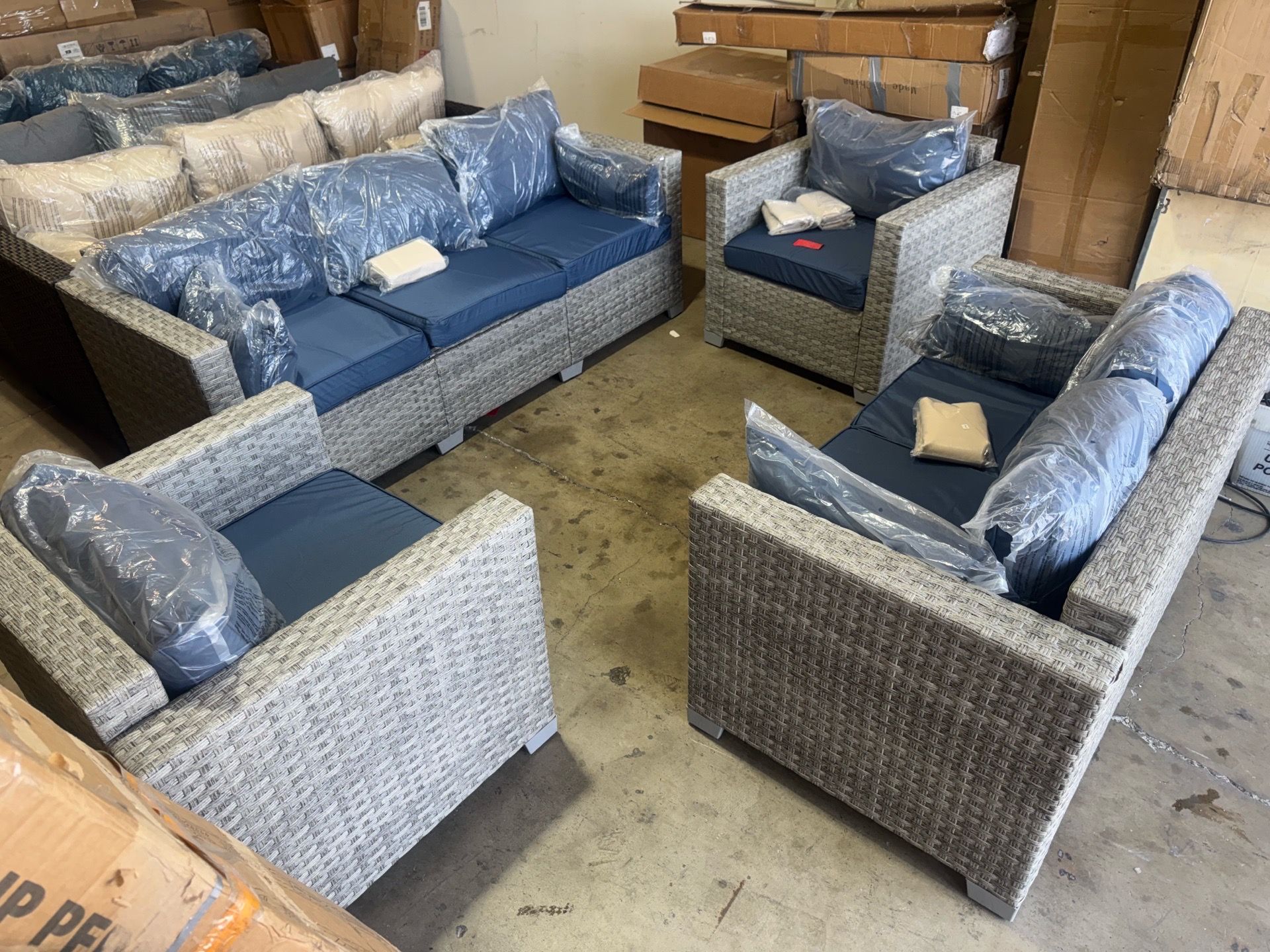 7 Pieces Outdoor Patio Furniture Set, Grey Rattan Wicker Outdoor Conversation Sectional Sofa Set with Cushions for Backyard,