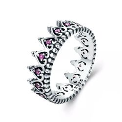 Princess' Tiara Ring 925 Sterling Silver, CZ, Size 7,8