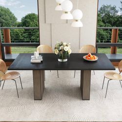 QHITTY 78 Inch Fluted Dining Table
