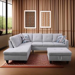 Gray Sectional Sofa with Storage Ottoman