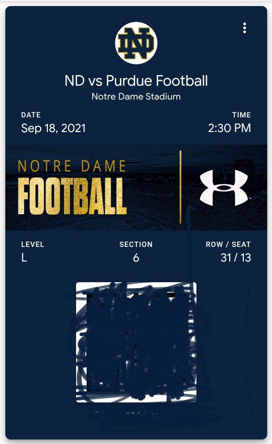 Notre Dame Vs Purdue Tickets 9/18/21