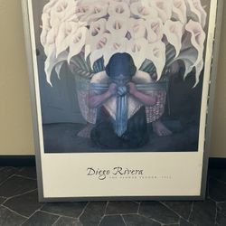 Read Comments - Vintage Large Framed Art titled "The Flower Vendor" by Diego Rivera - PU in BVille. 