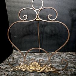 2 Vintage Cast Iron Blask& Brass Brown Plate Stand Book Stand 