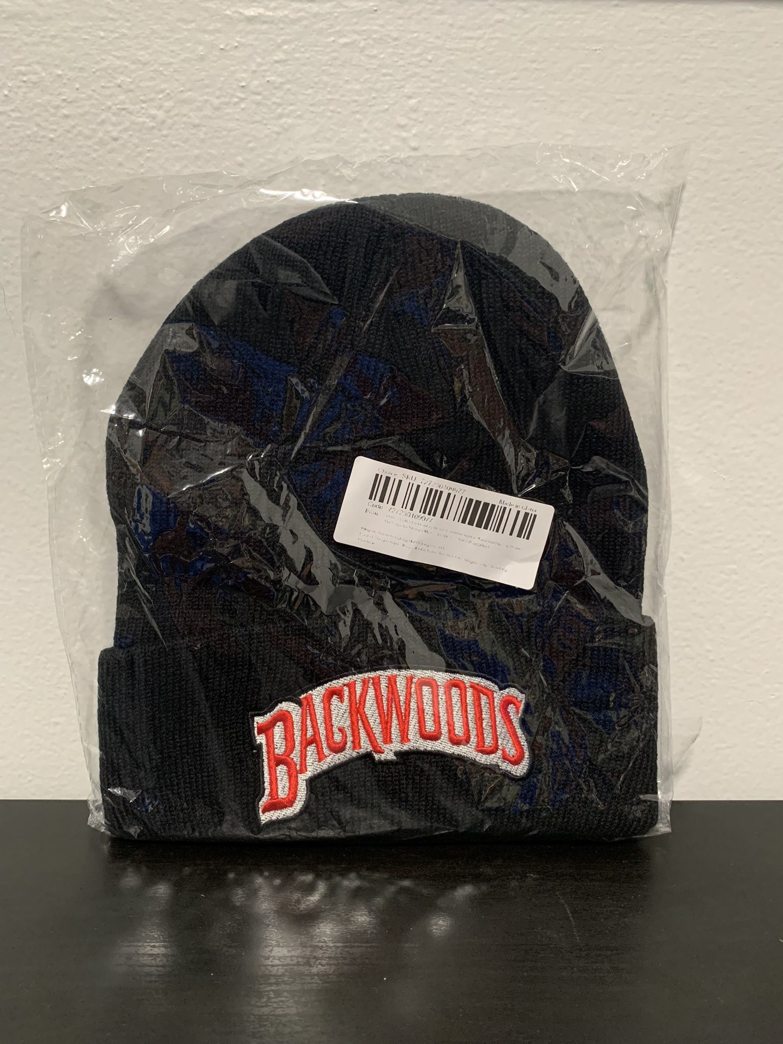 Backwoods Beanie NEW SEALED Black Red Hat Cuffed Stitched Hip Hop Rap Y2K Street
