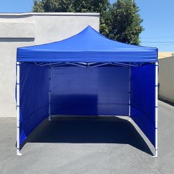 New $140 Heavy Duty White 10x10 ft Canopy with 3 Sidewalls EZ Popup Outdoor Gazebo, Carry Bag 