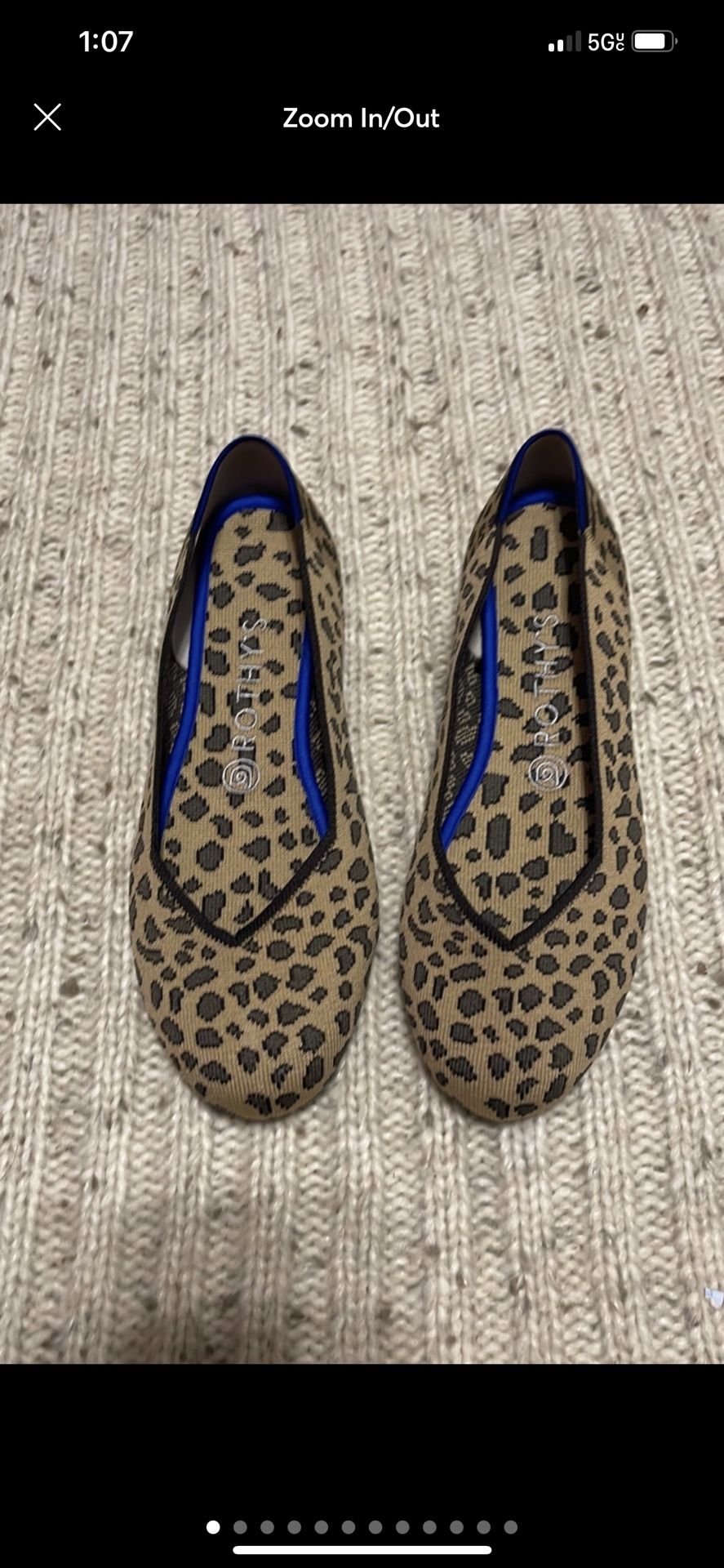Rothys Spotted Leopard Blue Halo Red Heel Flats size 8 1/2
