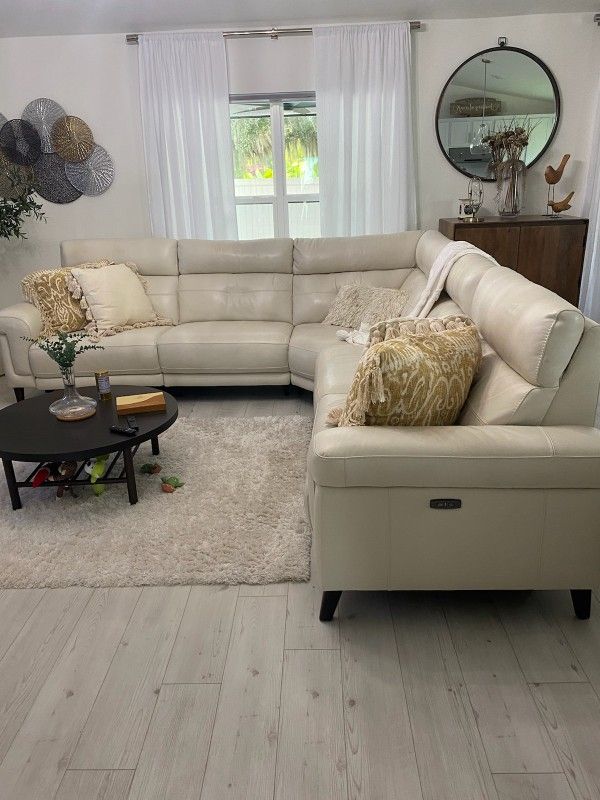 5pc Italian Leather Sectional w Dual Recliners